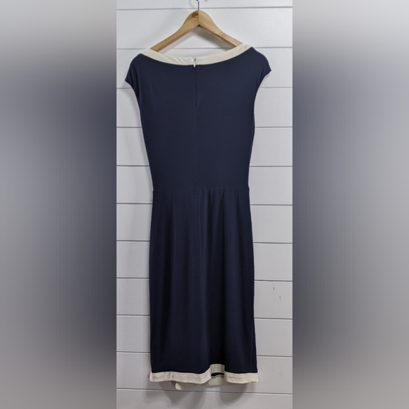 Lauren Ralph Lauren Ruched Navy and Cream Sleeveless Dress Size 8 GUC - Picture 1 of 10